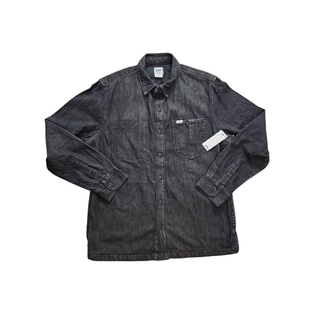 NWT Lee Men's Medium Very Loose Fit Denim Overshirt Grey/Black heavy pockets